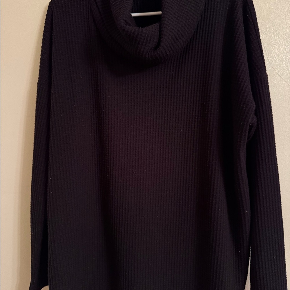 LOFT Waffle Black Cowl Neck Sweater